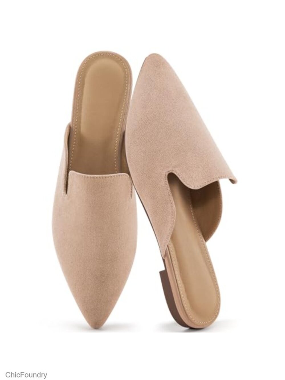 Pointed Toe Mules for Women Faux Suede Slip On Backless Loafers Comfort Flats